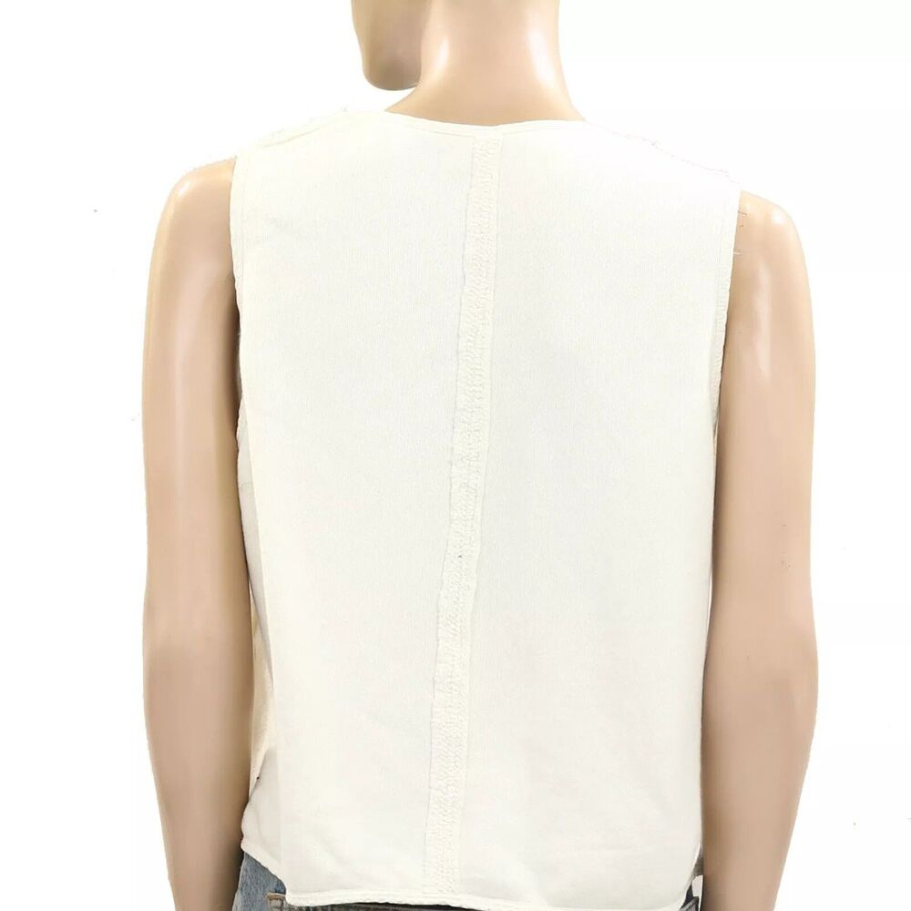 Free People Wonderstruck Vest Blouse Top Floral Crochet Lace Tie Ivory M 279557 - Picture 8 of 8